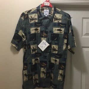 Hawaiian style fish print shirt.
